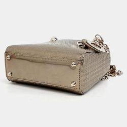 Pre Owned Christian Dior Gold Cannage Leather Lady dior Mini Top Handle Bag