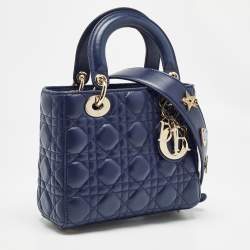 Pre Owned Dior Dark Blue Cannage Leather Small My ABCDior Lady Dior Tote