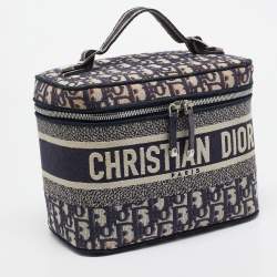 Pre Owned Dior Navy Blue Oblique Canvas Diortravel Vanity Case