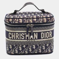 Pre Owned Dior Navy Blue Oblique Canvas Diortravel Vanity Case