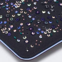 Dior Black/Blue Mesh and Leather Stardust Flat Pouch