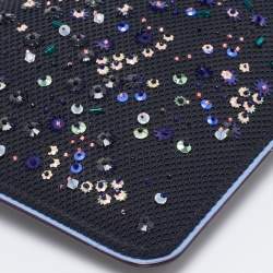 Dior Black/Blue Mesh and Leather Stardust Flat Pouch