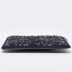 Dior Black/Blue Mesh and Leather Stardust Flat Pouch