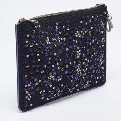 Dior Black/Blue Mesh and Leather Stardust Flat Pouch