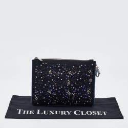 Dior Black/Blue Mesh and Leather Stardust Flat Pouch