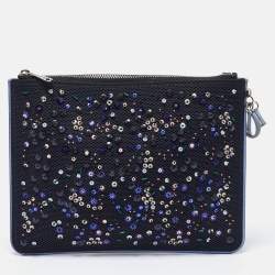 Dior Black/Blue Mesh and Leather Stardust Flat Pouch