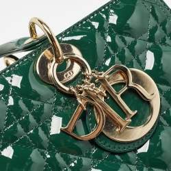 Pre Owned Dior Green Cannage Patent Leather Large Lady Dior Tote
