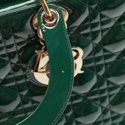 Pre Owned Dior Green Cannage Patent Leather Large Lady Dior Tote