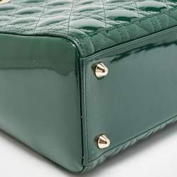 Pre Owned Dior Green Cannage Patent Leather Large Lady Dior Tote
