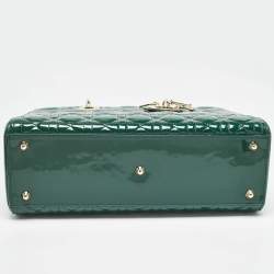Pre Owned Dior Green Cannage Patent Leather Large Lady Dior Tote