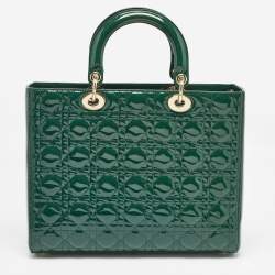 Pre Owned Dior Green Cannage Patent Leather Large Lady Dior Tote