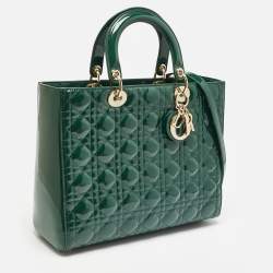Pre Owned Dior Green Cannage Patent Leather Large Lady Dior Tote