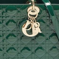 Pre Owned Dior Green Cannage Patent Leather Large Lady Dior Tote