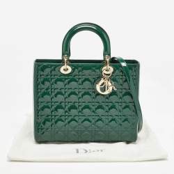 Pre Owned Dior Green Cannage Patent Leather Large Lady Dior Tote