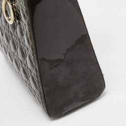 Pre Owned Dior Dark Brown Cannage Patent Leather Large Lady Dior Tote