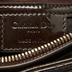 Pre Owned Dior Dark Brown Cannage Patent Leather Large Lady Dior Tote