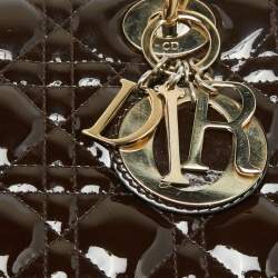 Pre Owned Dior Dark Brown Cannage Patent Leather Large Lady Dior Tote