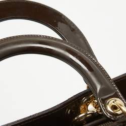 Pre Owned Dior Dark Brown Cannage Patent Leather Large Lady Dior Tote