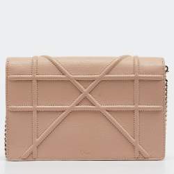 Pre Owned Dior Beige Leather Diorama Wallet on Chain