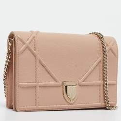 Pre Owned Dior Beige Leather Diorama Wallet on Chain