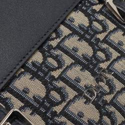 Pre Owned Dior Navy Blue Oblique Canvas and Leather Kid Messenger Bag