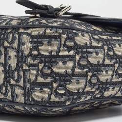 Pre Owned Dior Navy Blue Oblique Canvas and Leather Kid Messenger Bag