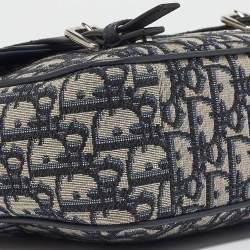 Pre Owned Dior Navy Blue Oblique Canvas and Leather Kid Messenger Bag