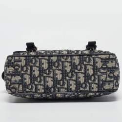 Pre Owned Dior Navy Blue Oblique Canvas and Leather Kid Messenger Bag