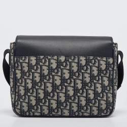Pre Owned Dior Navy Blue Oblique Canvas and Leather Kid Messenger Bag