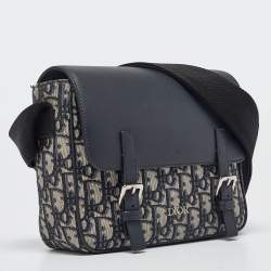 Pre Owned Dior Navy Blue Oblique Canvas and Leather Kid Messenger Bag