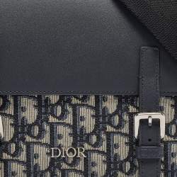 Pre Owned Dior Navy Blue Oblique Canvas and Leather Kid Messenger Bag