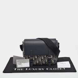 Pre Owned Dior Navy Blue Oblique Canvas and Leather Kid Messenger Bag