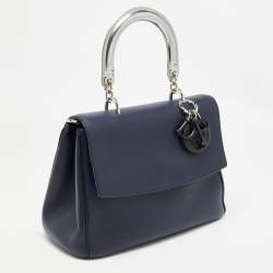 Dior Navy Blue/Silver Leather Small Be Dior Flap Top Handle Bag