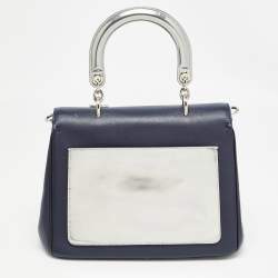 Dior Navy Blue/Silver Leather Small Be Dior Flap Top Handle Bag