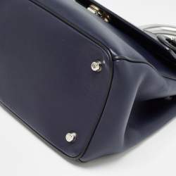 Dior Navy Blue/Silver Leather Small Be Dior Flap Top Handle Bag