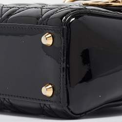 Pre Owned Dior Black Cannage Patent Leather Mini Lady Dior Tote