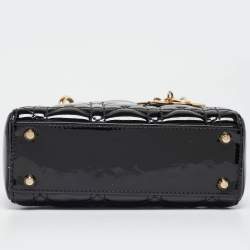 Pre Owned Dior Black Cannage Patent Leather Mini Lady Dior Tote