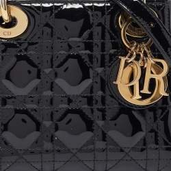 Pre Owned Dior Black Cannage Patent Leather Mini Lady Dior Tote