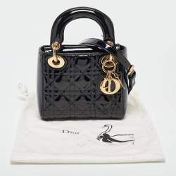 Pre Owned Dior Black Cannage Patent Leather Mini Lady Dior Tote