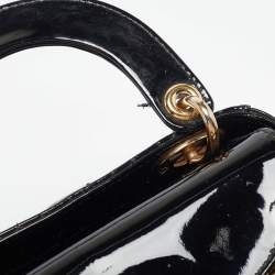 Pre Owned Dior Black Cannage Patent Leather Mini Lady Dior Tote