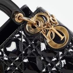 Pre Owned Dior Black Cannage Patent Leather Mini Lady Dior Tote