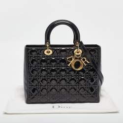 Pre Owned Dior Black Cannage Patent Leather Large Lady Dior Tote