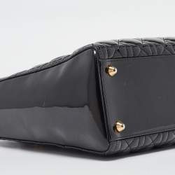 Pre Owned Dior Black Cannage Patent Leather Large Lady Dior Tote