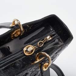 Pre Owned Dior Black Cannage Patent Leather Large Lady Dior Tote