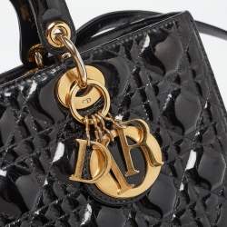 Pre Owned Dior Black Cannage Patent Leather Large Lady Dior Tote