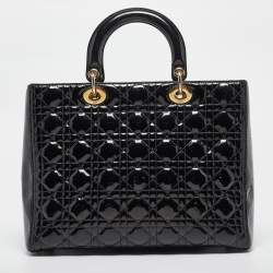 Pre Owned Dior Black Cannage Patent Leather Large Lady Dior Tote