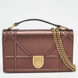 Pre Owned Dior Bronze Leather Diorama Top Handle Bag