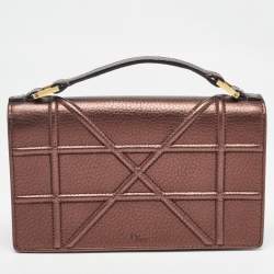 Pre Owned Dior Bronze Leather Diorama Top Handle Bag