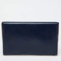 Pre Owned Dior Blue Leather Metal Flap Clutch
