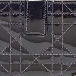 Pre Owned Dior Purple Cannage Patent Leather Lady Dior 5 Gusset Card Holder